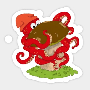 Octopus with a large mushroom Sticker